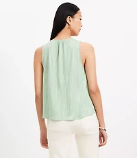 Striped Cutout Tie Neck Mixed Media Shell