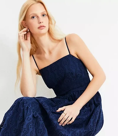 Eyelet Flounce Strappy Maxi Dress