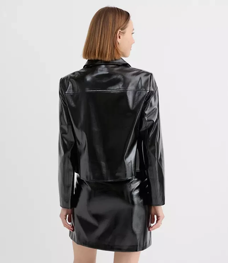 Faux Leather Patch Pocket Jacket