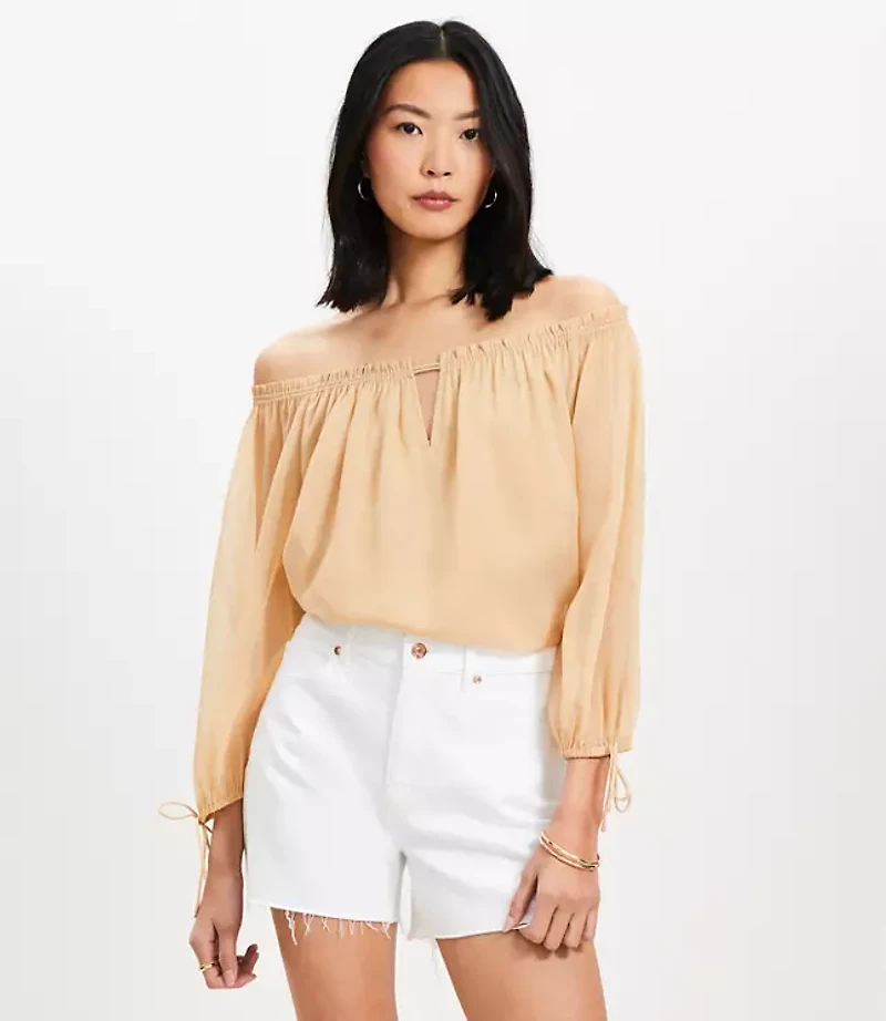Tie Cuff Off The Shoulder Blouse
