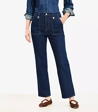 High Rise Straight Utility Jeans Mid Indigo Wash