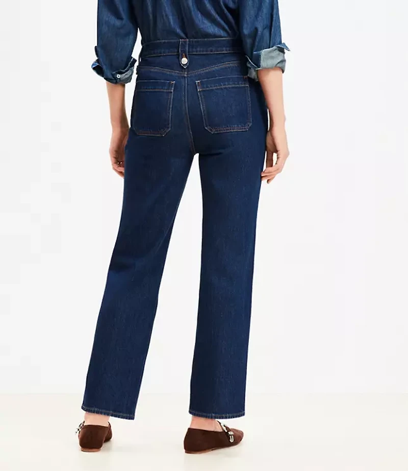 High Rise Straight Utility Jeans Mid Indigo Wash