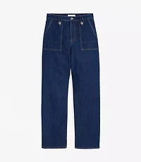 High Rise Straight Utility Jeans Mid Indigo Wash