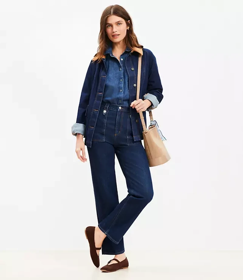 High Rise Straight Utility Jeans Mid Indigo Wash