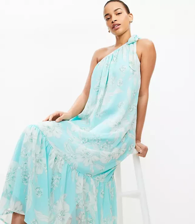 Garden Tie One Shoulder Flounce Midi Dress