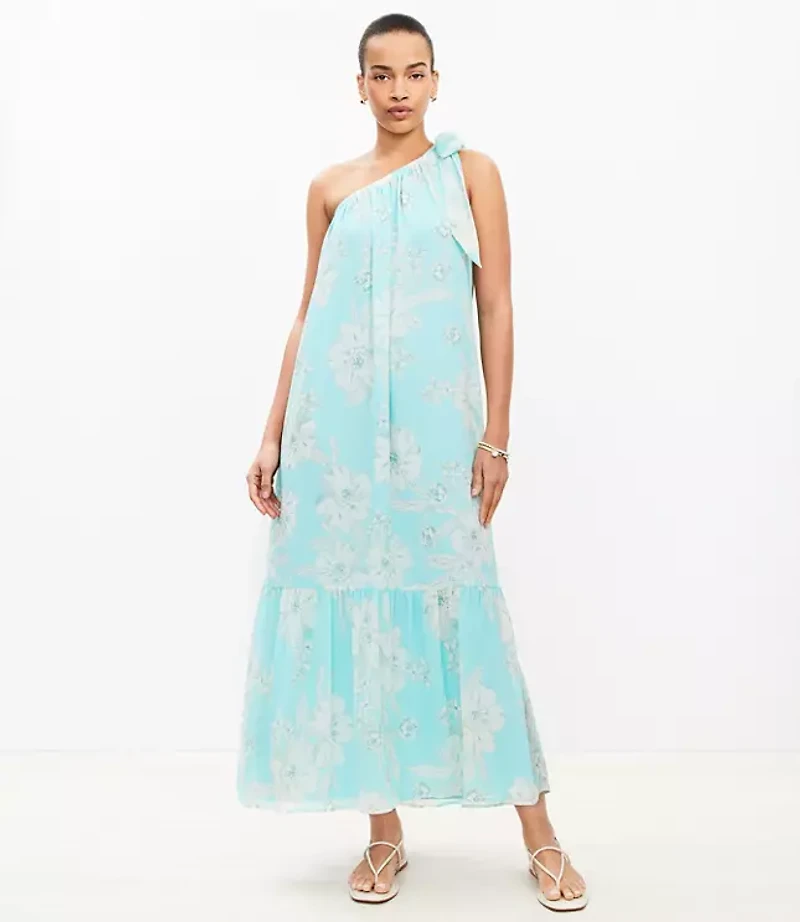 Garden Tie One Shoulder Flounce Midi Dress