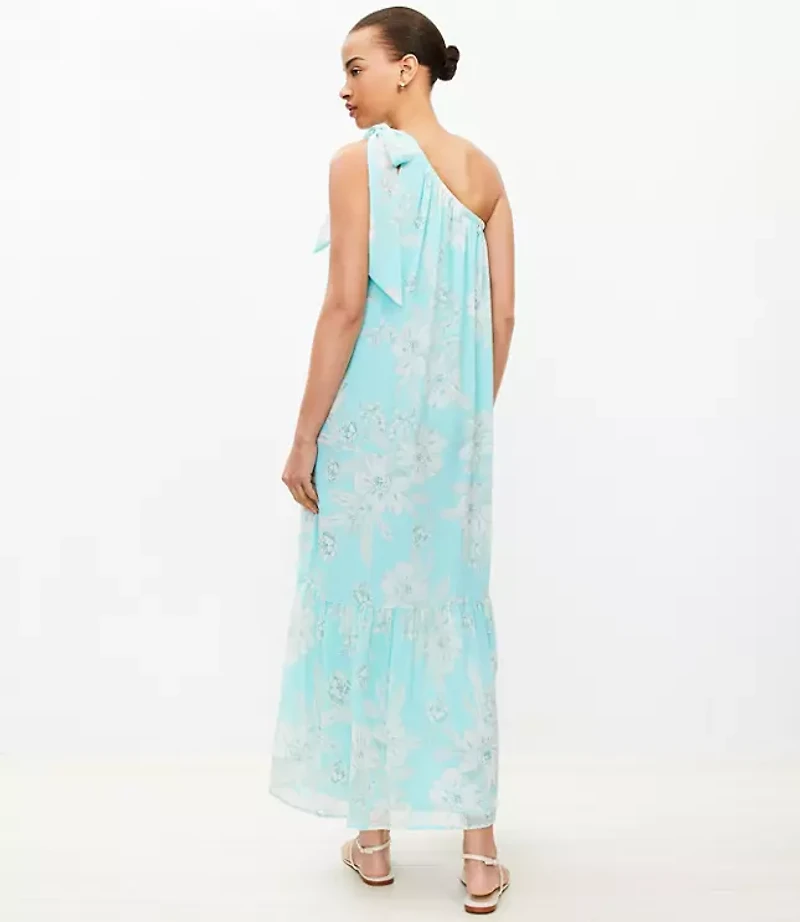 Garden Tie One Shoulder Flounce Midi Dress