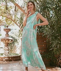Garden Tie One Shoulder Flounce Midi Dress