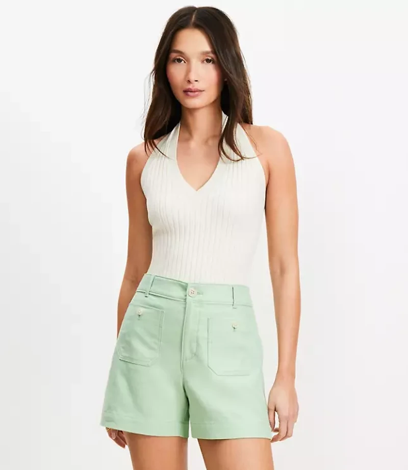 Petite Ribbed V-Neck Halter Sweater