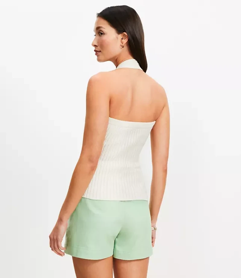 Petite Ribbed V-Neck Halter Sweater