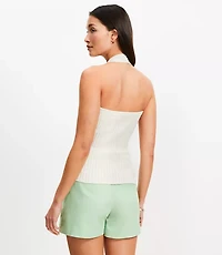 Petite Ribbed V-Neck Halter Sweater