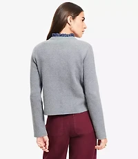Ruffle Collar Mixed Media Sweater Jacket