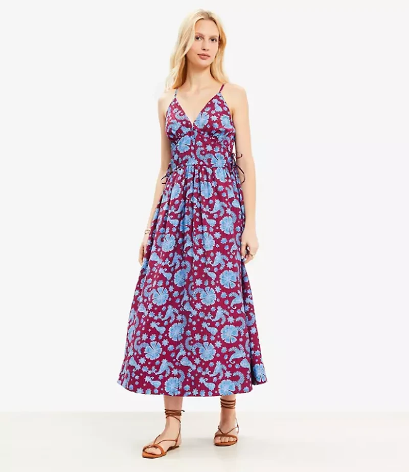 Floral Side Tie Midi Pocket Dress