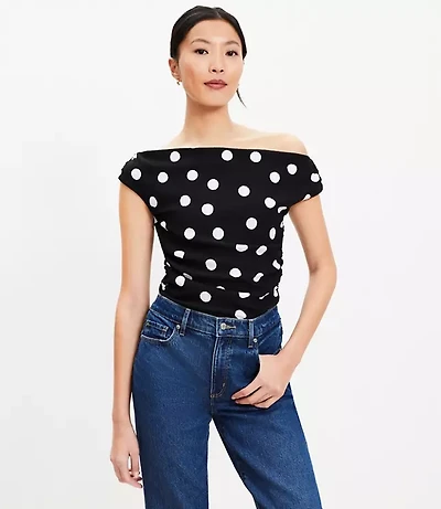 Petite Dotted Ruched One Shoulder Top