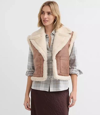 Crackled Faux Suede Sherpa Vest