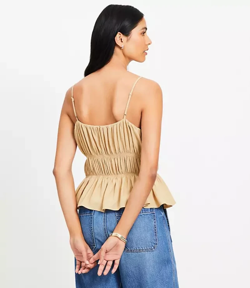 Petite Smocked V-Neck Peplum Cami