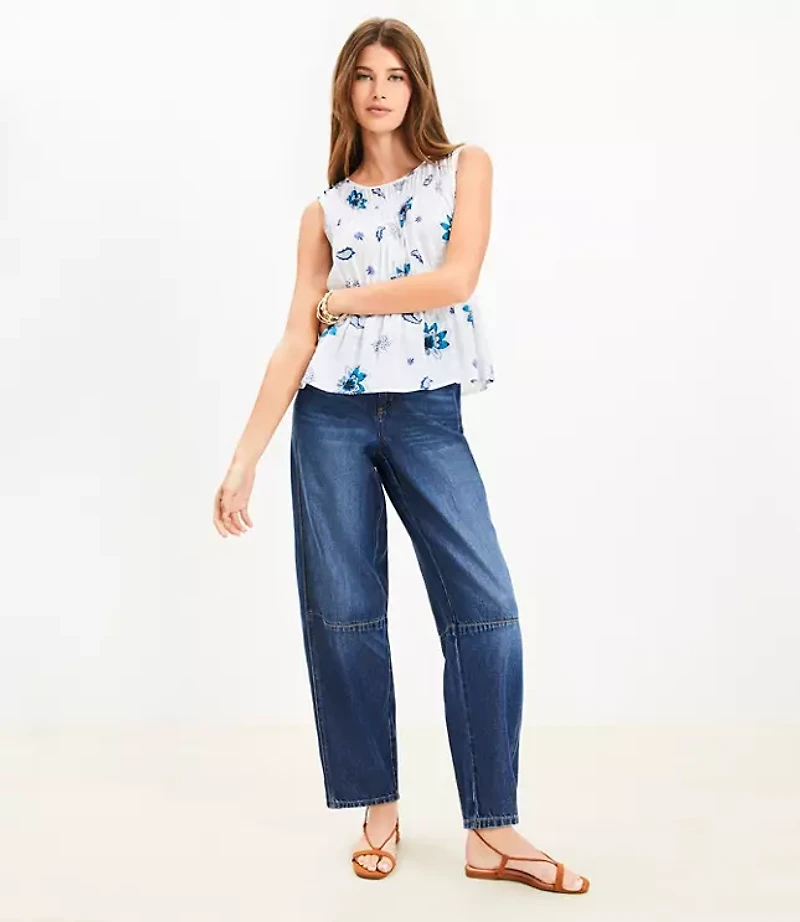 Petite Paisley Plaid Smocked Peplum Top