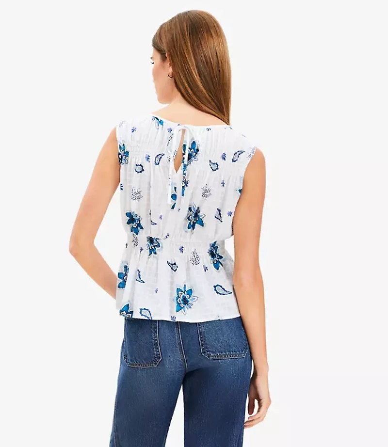 Petite Paisley Plaid Smocked Peplum Top