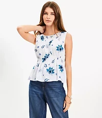 Petite Paisley Plaid Smocked Peplum Top