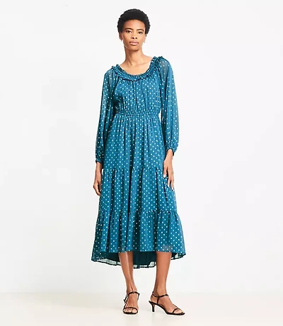 Petite Shimmer Ruffle Tiered Midi Dress