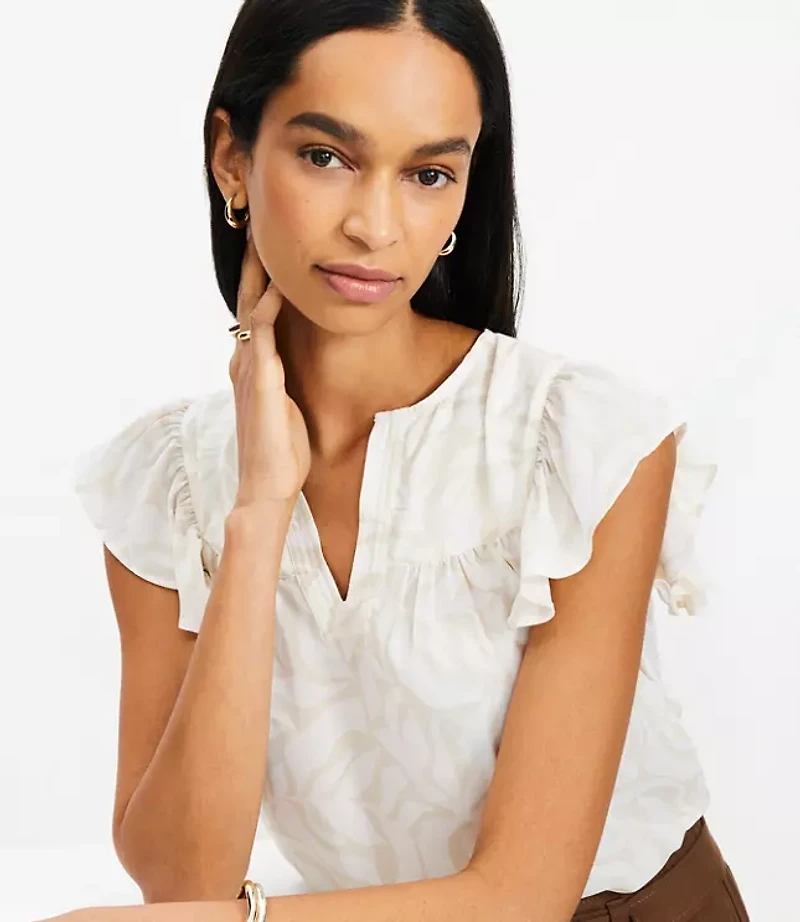 Petite Jungle Mixed Media Flutter Sleeve Top