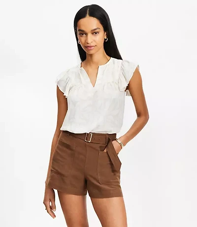 Petite Jungle Mixed Media Flutter Sleeve Top