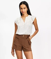 Petite Jungle Mixed Media Flutter Sleeve Top