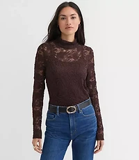 Lace Long Sleeve Turtleneck Top