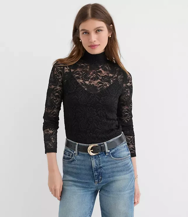 Lace Long Sleeve Turtleneck Top