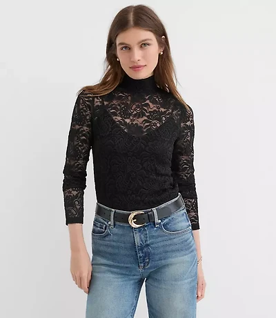 Lace Long Sleeve Turtleneck Top
