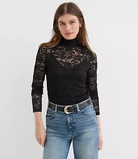 Lace Long Sleeve Turtleneck Top