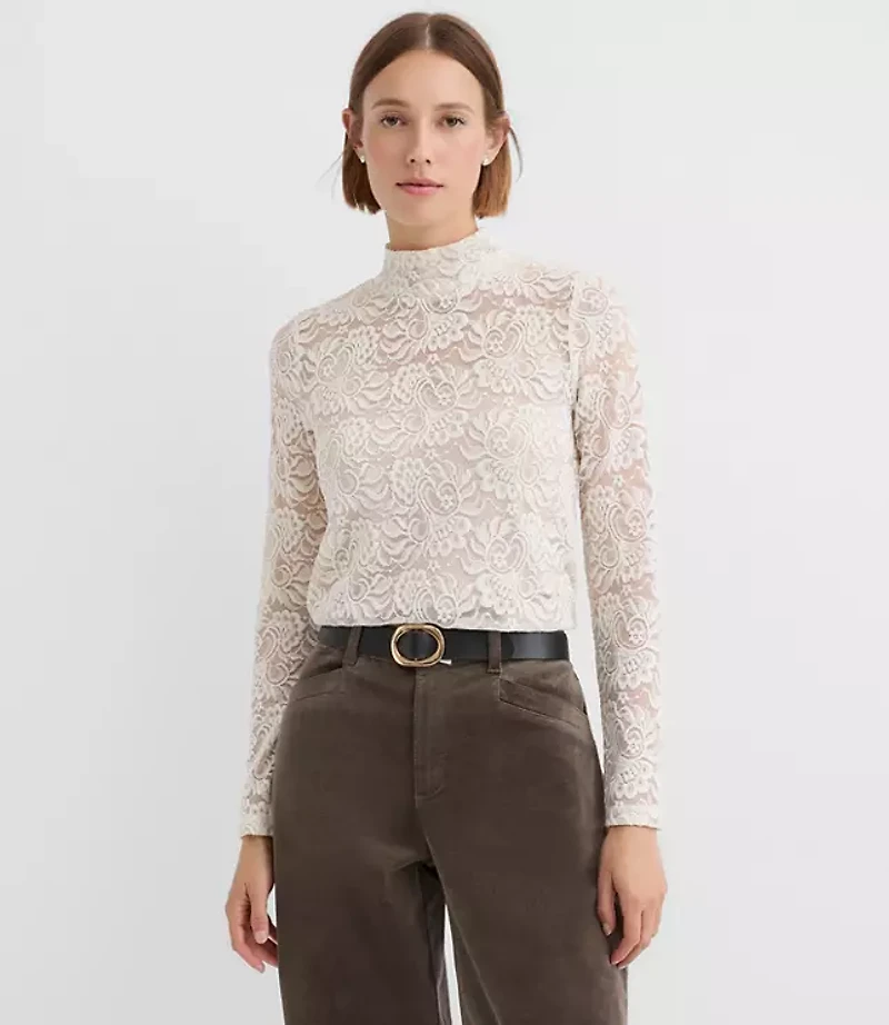Lace Long Sleeve Turtleneck Top
