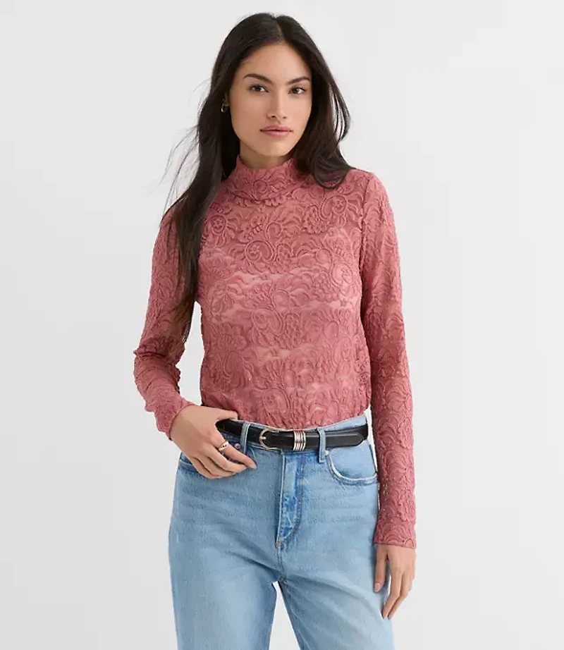 Lace Long Sleeve Turtleneck Top