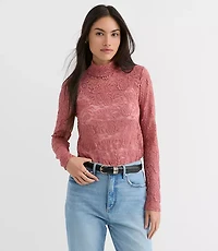 Lace Long Sleeve Turtleneck Top