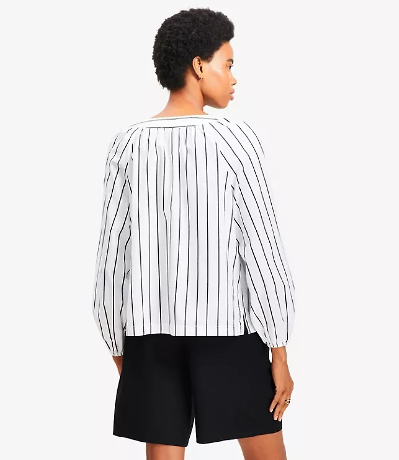 Petite Striped Lace Up Blouse