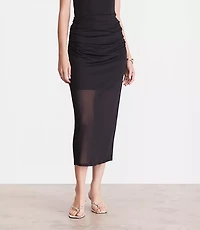 Petite LOFT Versa Mesh Ruched Midi Skirt