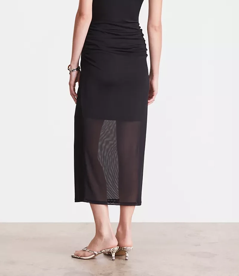 Petite LOFT Versa Mesh Ruched Midi Skirt