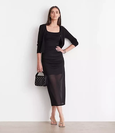 Petite LOFT Versa Mesh Ruched Midi Skirt