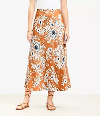 Floral Satin Bias Midi Skirt