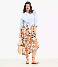 Floral Satin Bias Midi Skirt