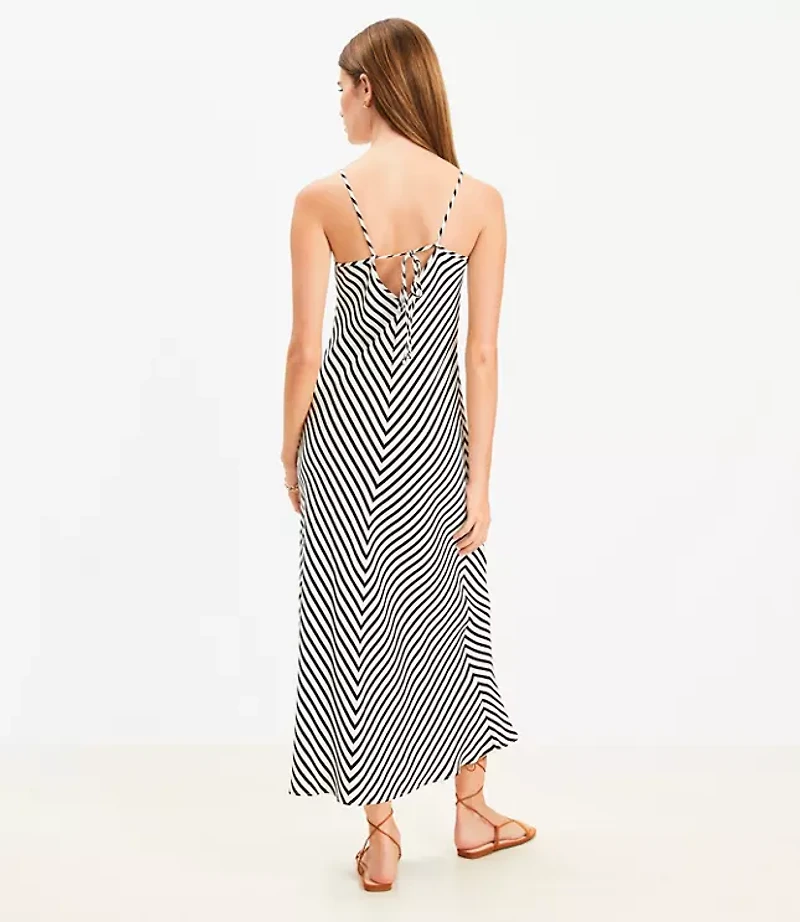 Petite Striped Tie Back Bias Maxi Dress