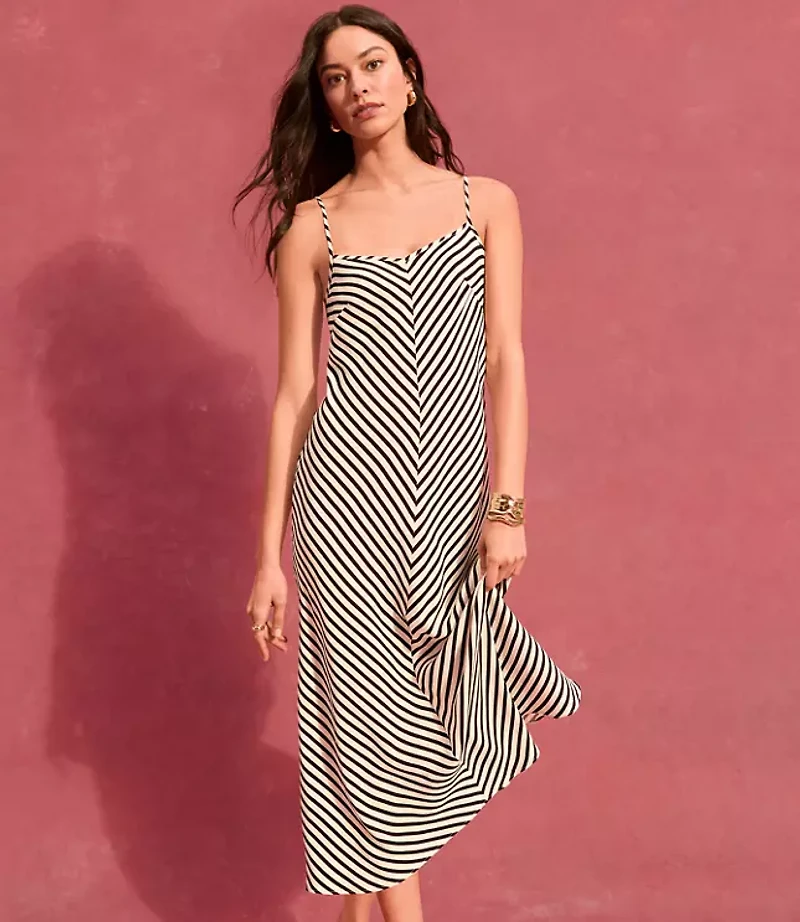 Petite Striped Tie Back Bias Maxi Dress
