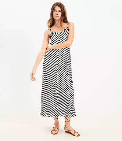 Petite Striped Tie Back Bias Maxi Dress
