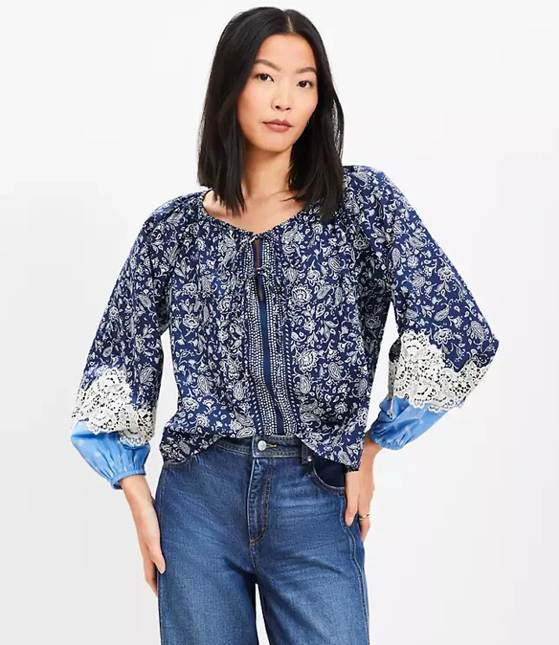 Lace Paisley Tie Blouse