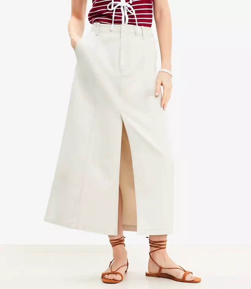 Front Slit Seamed Midi Pocket Skirt