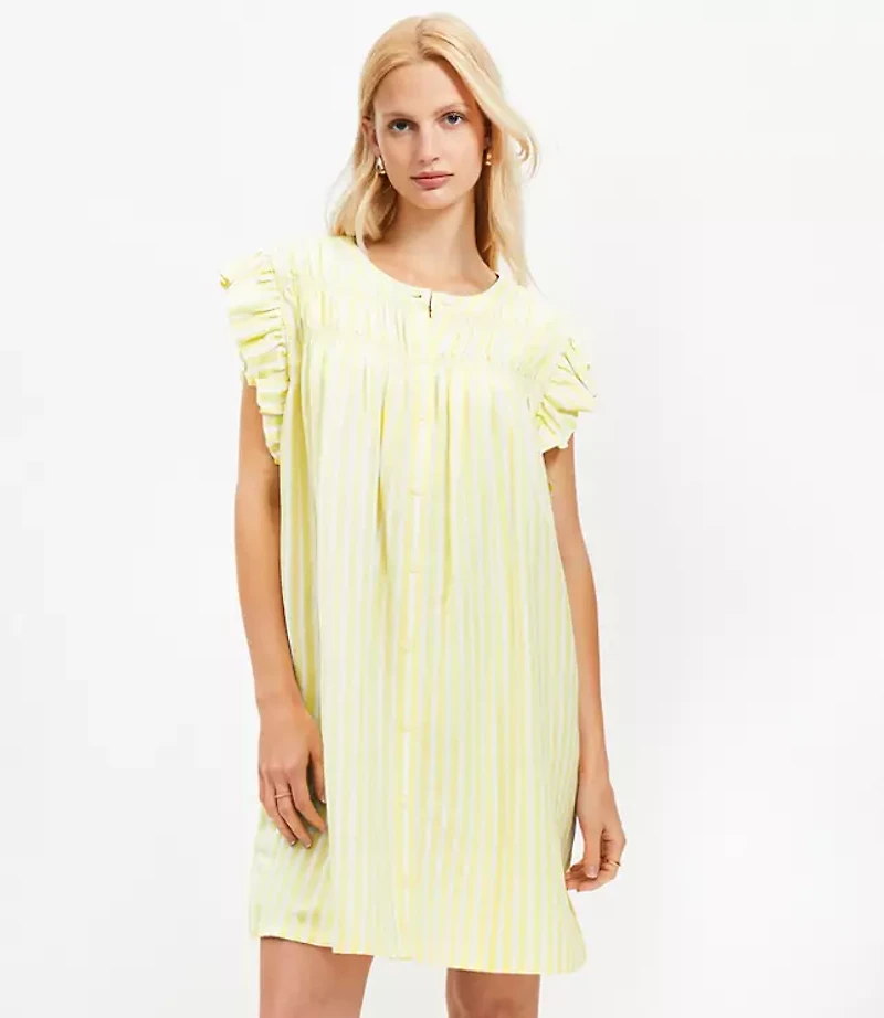 Striped Linen Blend Flutter Shirtdress