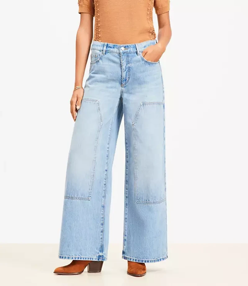 Petite High Rise Wide Leg Carpenter Jeans in Classic Indigo Wash