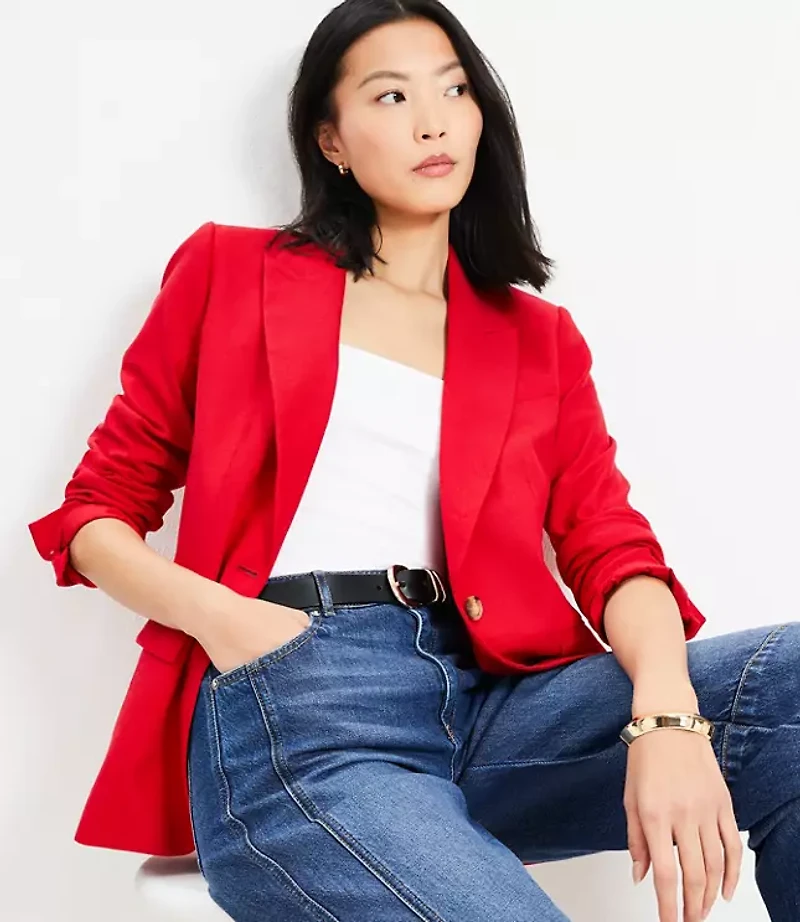 Petite Oversized Linen Blend Blazer