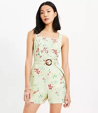 Floral Belted Linen Blend Strappy Romper