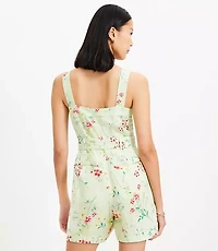 Floral Belted Linen Blend Strappy Romper